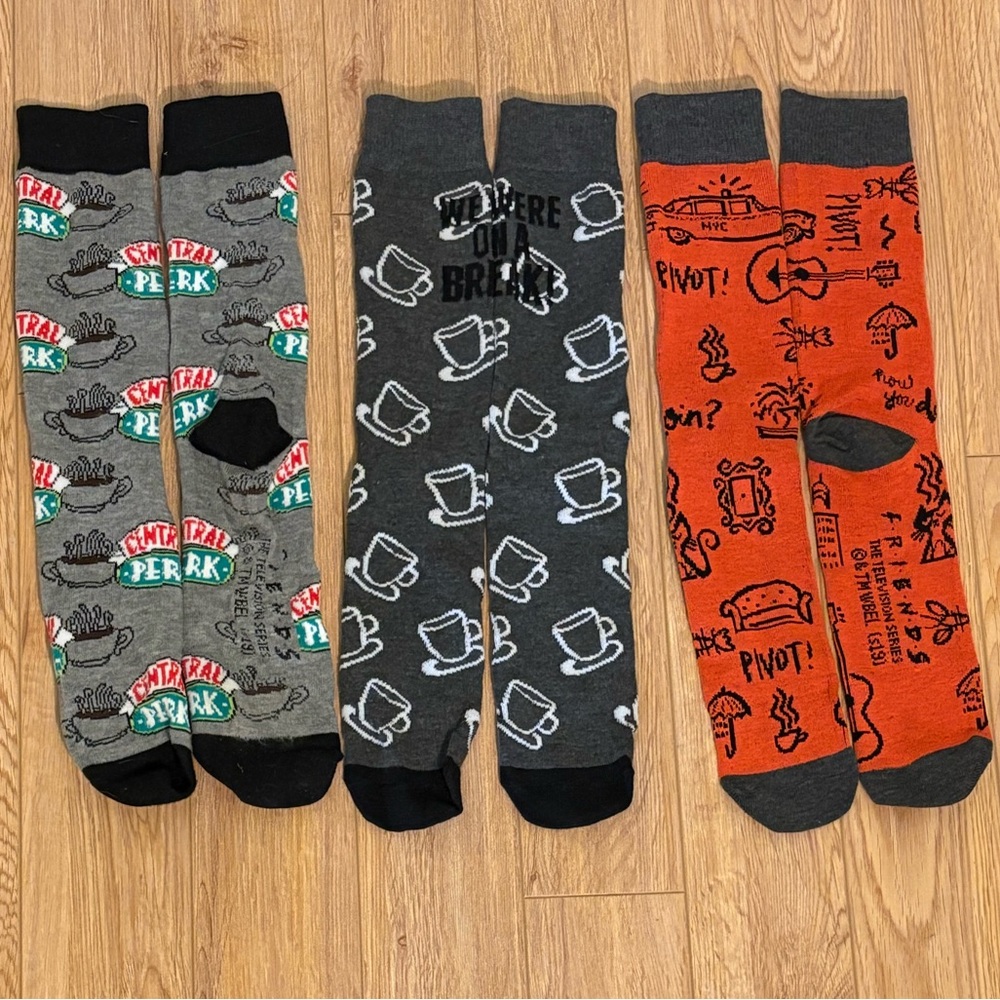 FRIENDS TV Show Graphic Socks Set of 3 Pairs (Central Perk, On a Break, Pivot)